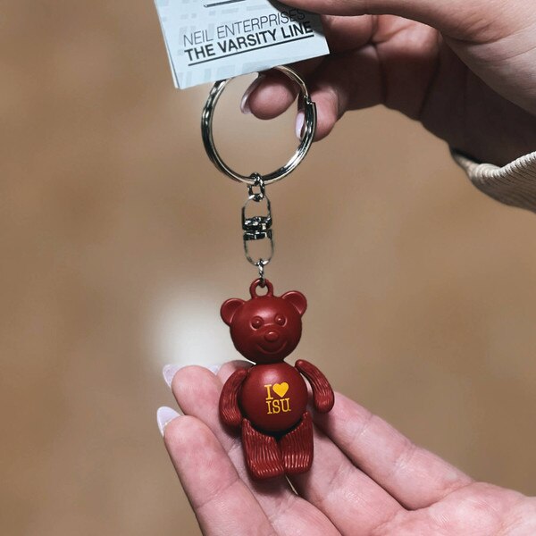 I Heart ISU Cardinal Bear Keychain (2"x1")